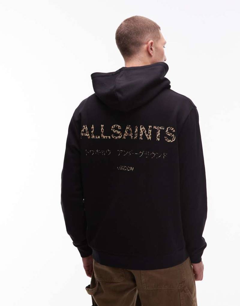 AllSaints - Underground - Kapuzenpullover in Schwarz mit Leopardenmuster von AllSaints