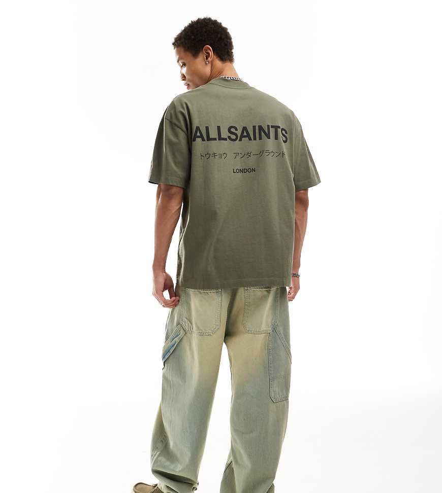 AllSaints - Underground - Oversize-T-Shirt in Khaki, exklusiv bei ASOS-Grün von AllSaints
