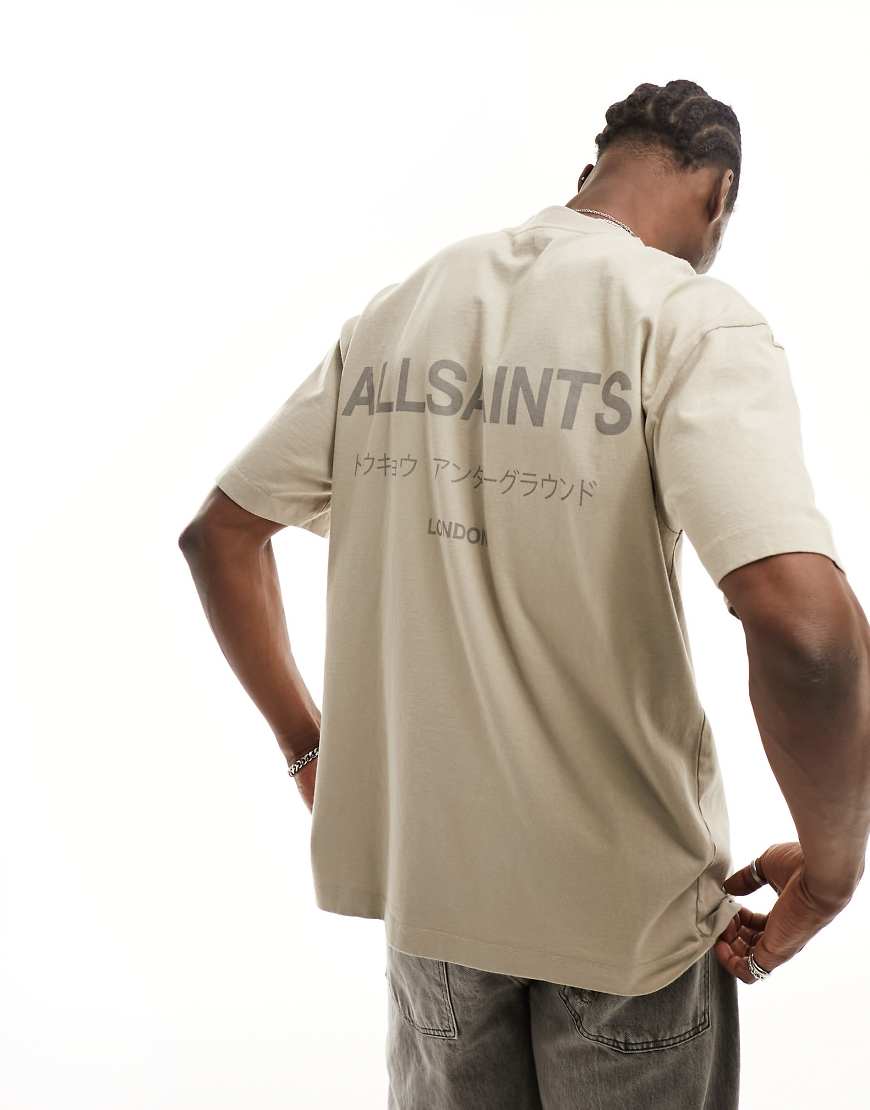 AllSaints - Underground - Oversize-T-Shirt in Steinbeige-Neutral von AllSaints