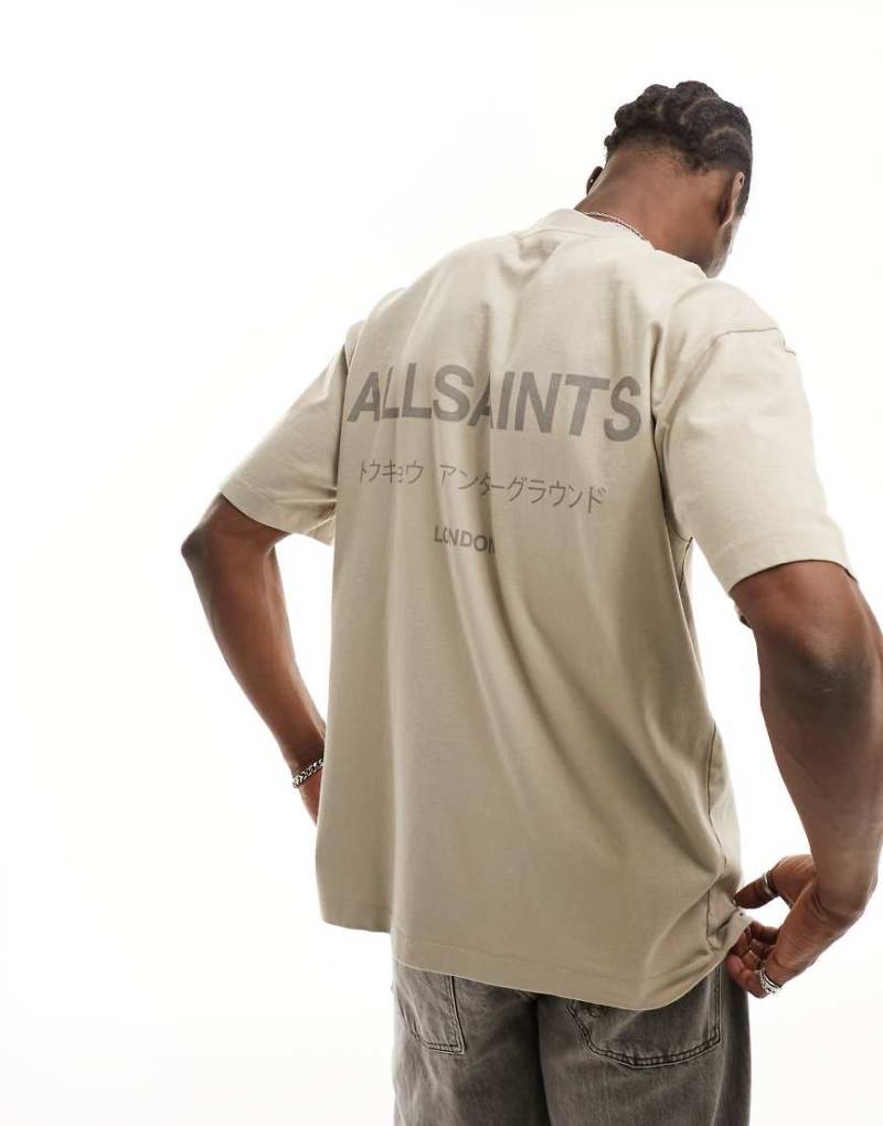 AllSaints - Underground - Oversize-T-Shirt in Steinbeige-Neutral von AllSaints