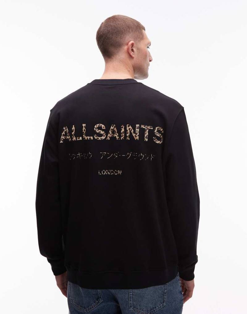 AllSaints - Underground - Sweatshirt in Schwarz mit Leopardenmuster-Logo von AllSaints