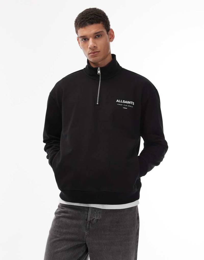AllSaints - Underground - Sweatshirt in Schwarz mit kurzem Reißverschluss von AllSaints