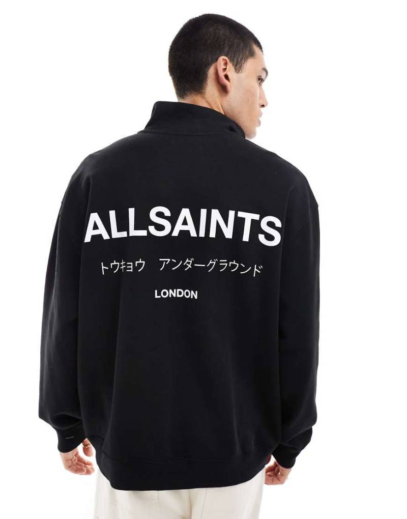 AllSaints - Underground - Sweatshirt in Schwarz mit kurzem Reißverschluss von AllSaints