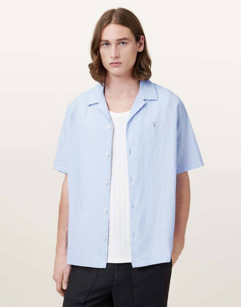 AllSaints - Valmer - Kurzärmliges Hemd in Blaubeerblau von AllSaints