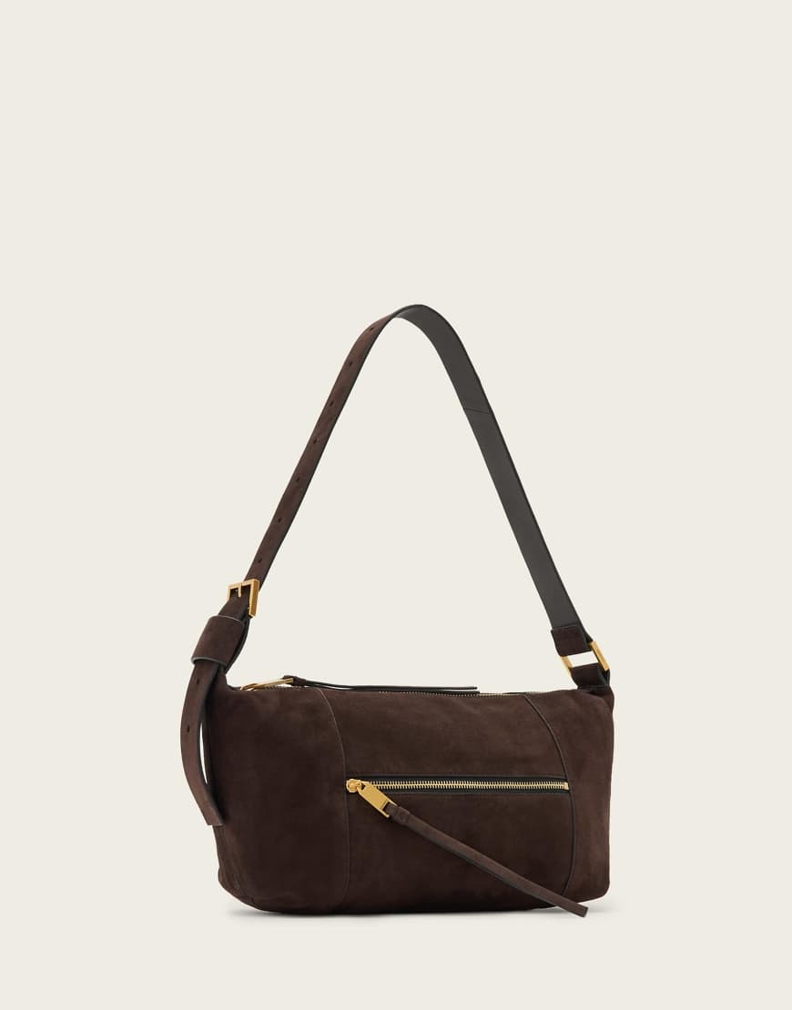 AllSaints - Vega - Schultertasche aus Wildleder in Bitterbraun-Brown von AllSaints