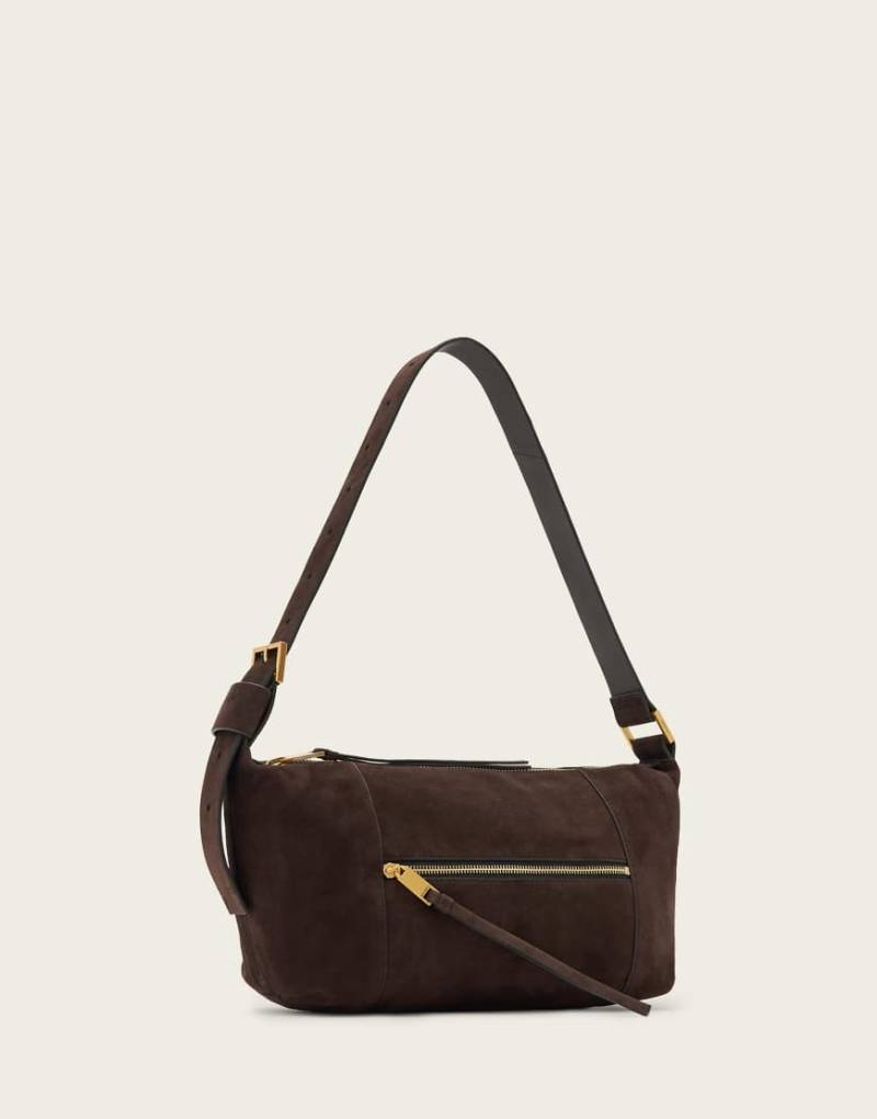 AllSaints - Vega - Schultertasche aus Wildleder in Bitterbraun-Brown von AllSaints