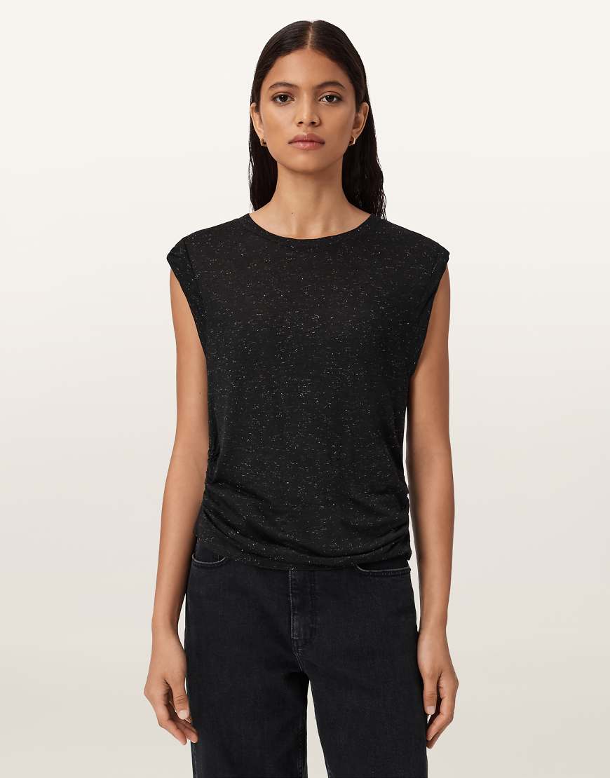 AllSaints - West - Schimmerndes Tanktop in Schwarz von AllSaints