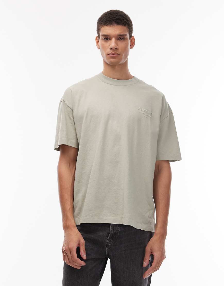 AllSaints - Xander - Beflocktes T-Shirt in Hellgrün von AllSaints
