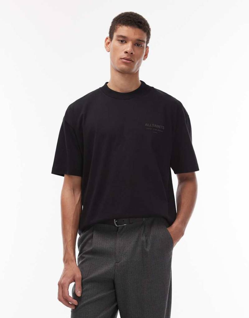 AllSaints - Xander - T-Shirt in Schwarz mit beflocktem Logo von AllSaints