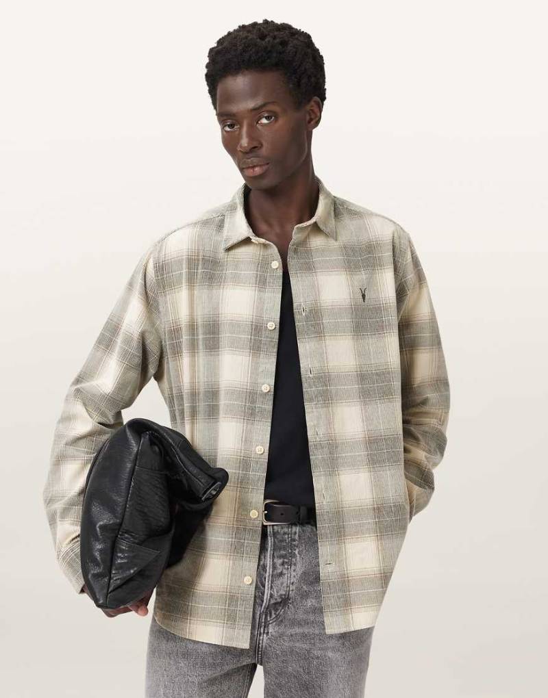 AllSaints - Yuki - Langärmliges Hemd in Sandmuschel-Taupe-Weiß von AllSaints