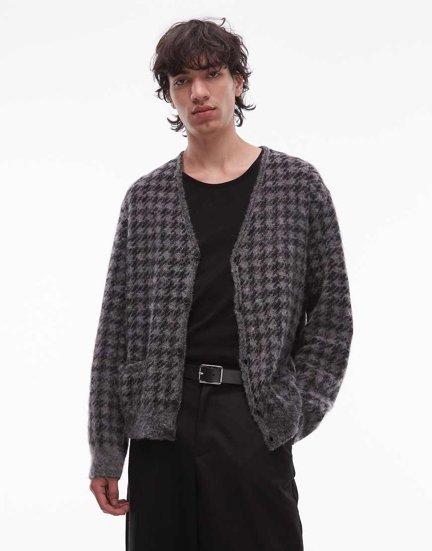 AllSaints - Zain - Strickjacke in Grau kariert von AllSaints