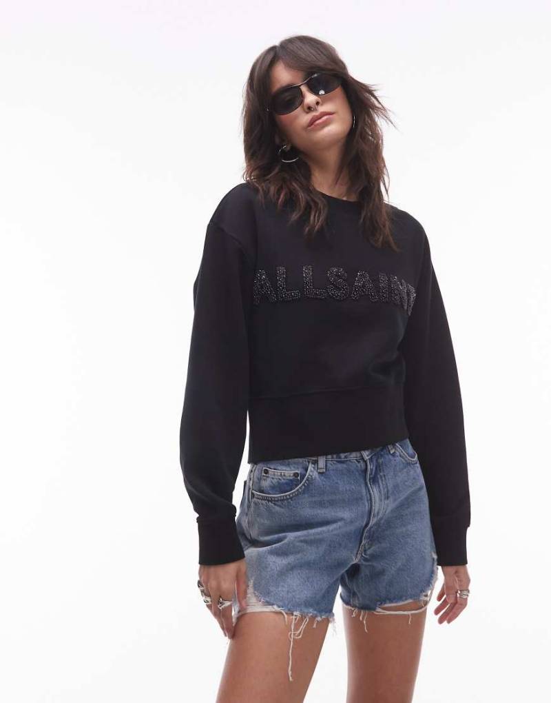 Allsaints - Separo - Sweatshirt in Schwarz mit Perlen-Logo von AllSaints