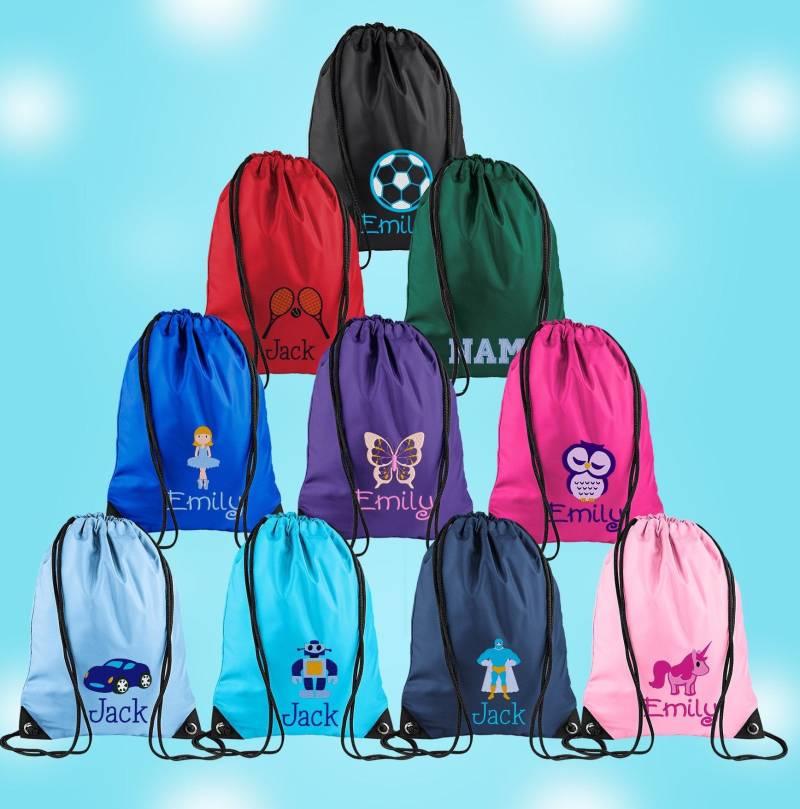Schultasche, Personalisiert Mit Gesticktem Namen Und Logomotiv. Kit Bag Kordelzugbeutel - Auswahl An Farben Designs Schultasche, Personalisiert Mit Gesticktem Namen Und Logomotiv. Kit Bag Kordelzugbeutel - Auswahl An Farben Designs von AllSewnUpCom