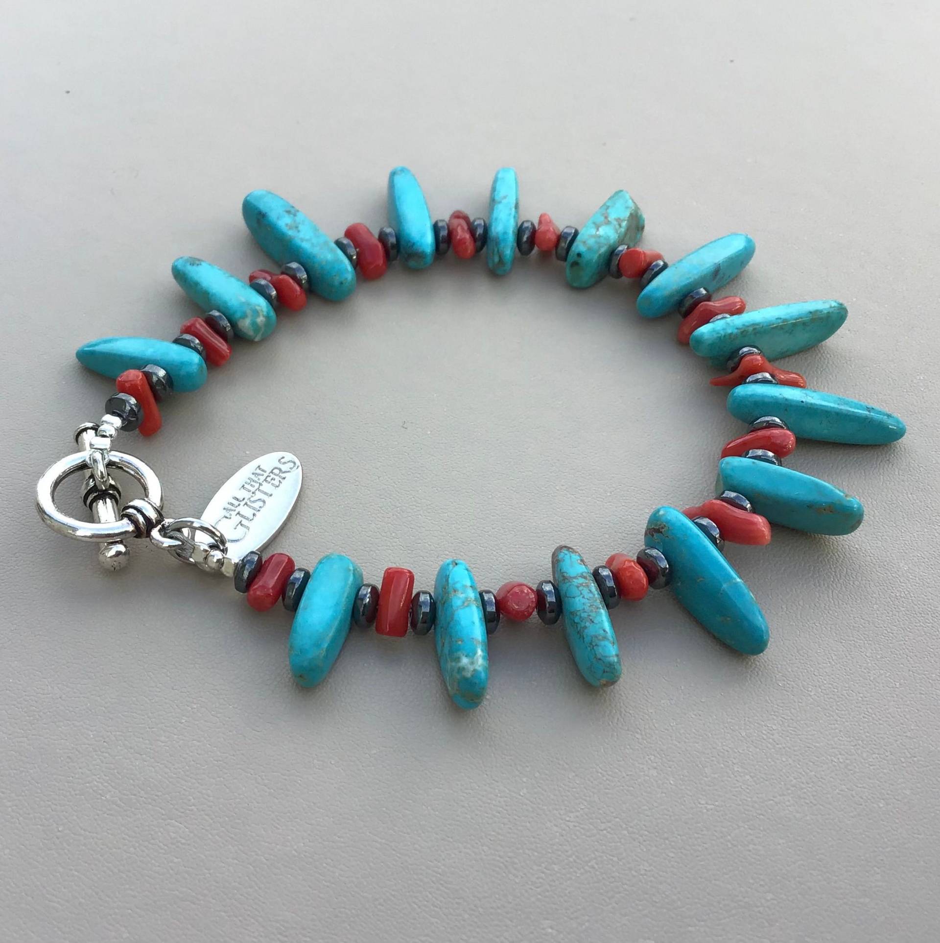 Türkis, Hämatit Und Koralle Armband Türkis, Hämatit Und Koralle Armband von AllThatGlistersGifts