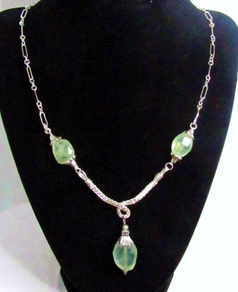Prehnit, Sterling Silber, Naturblau/Grün Prehnit Halskette - 18"L von AllThatJazzJewelryCG