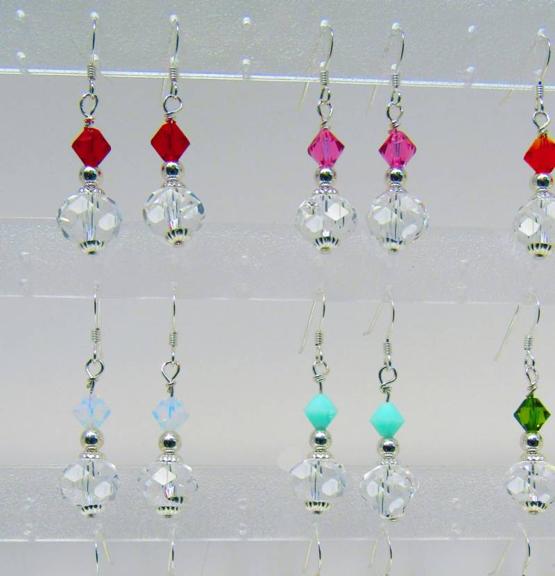 Sale Swarovski Kristalle, 10x7mm Deutsche Kristall Glas Rondelle, Sterling Silber Filled, 24 Custom Farben, Ohrhänger, 1" Drop Ohrringe von AllThatJazzJewelryCG
