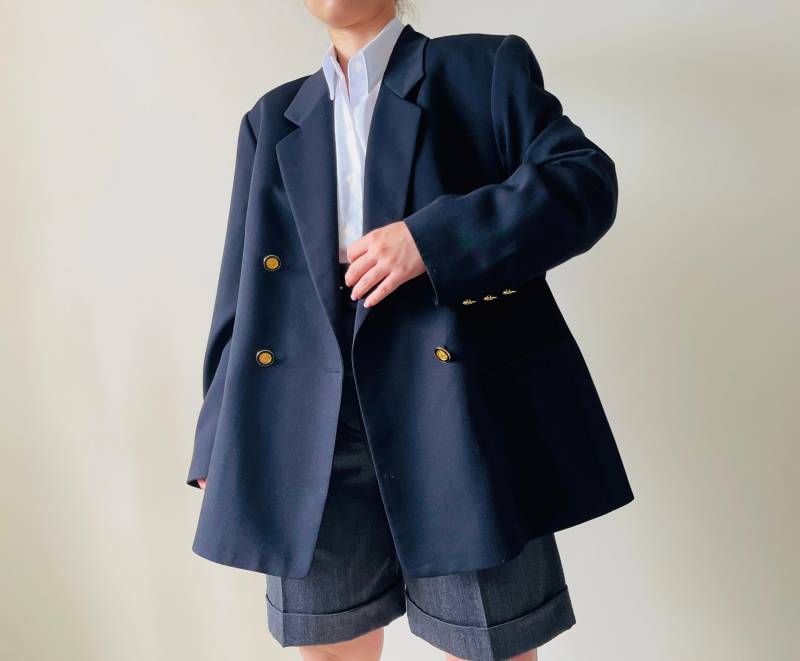 Vintage Wolle Mix Schwarz Doppelbrust Blazer von AllTheVintageLovers