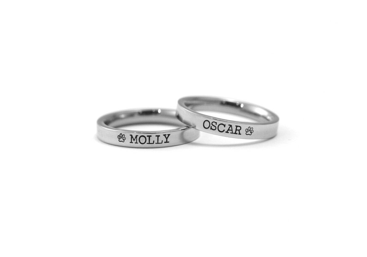 Personalisierter Haustier Ring - 3 Mm Pfotenabdruck Handgestempelt Gravur Band Verlust Gedenkring Hund Mutter Katzen Geschenk von AllThingsStampedShop