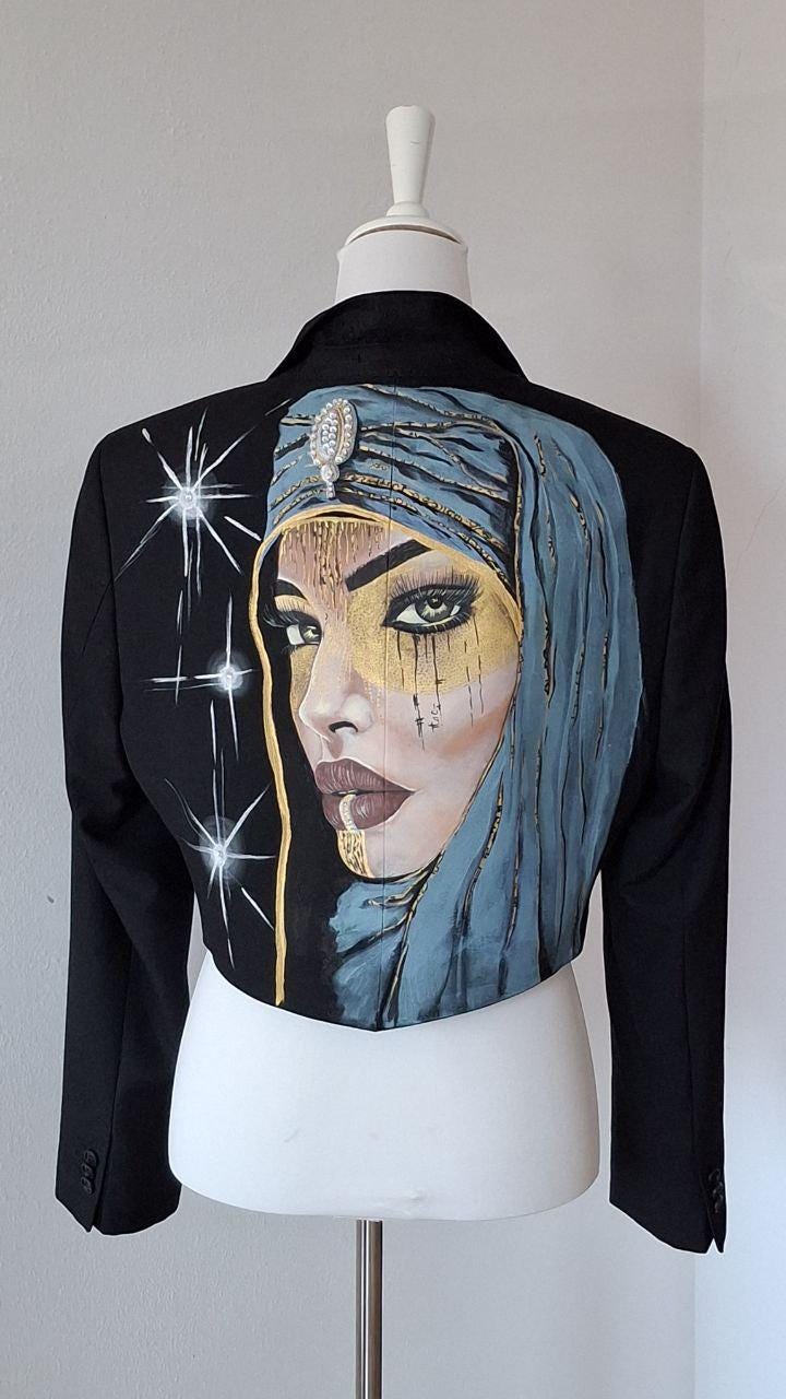 Collector's Blazer With Eastern Woman Portrait | Unique Artwear By Alla Kovtun Fashion Show Piece von AllaKovtun