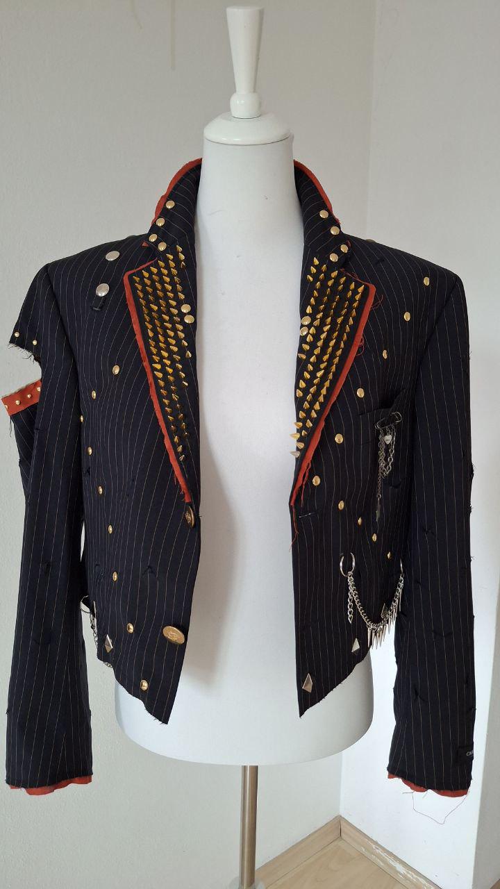 Grunge Cropped Blazer With Spikes & Chains - Karl Gross Art Jacket By Alla Kovtun von AllaKovtun