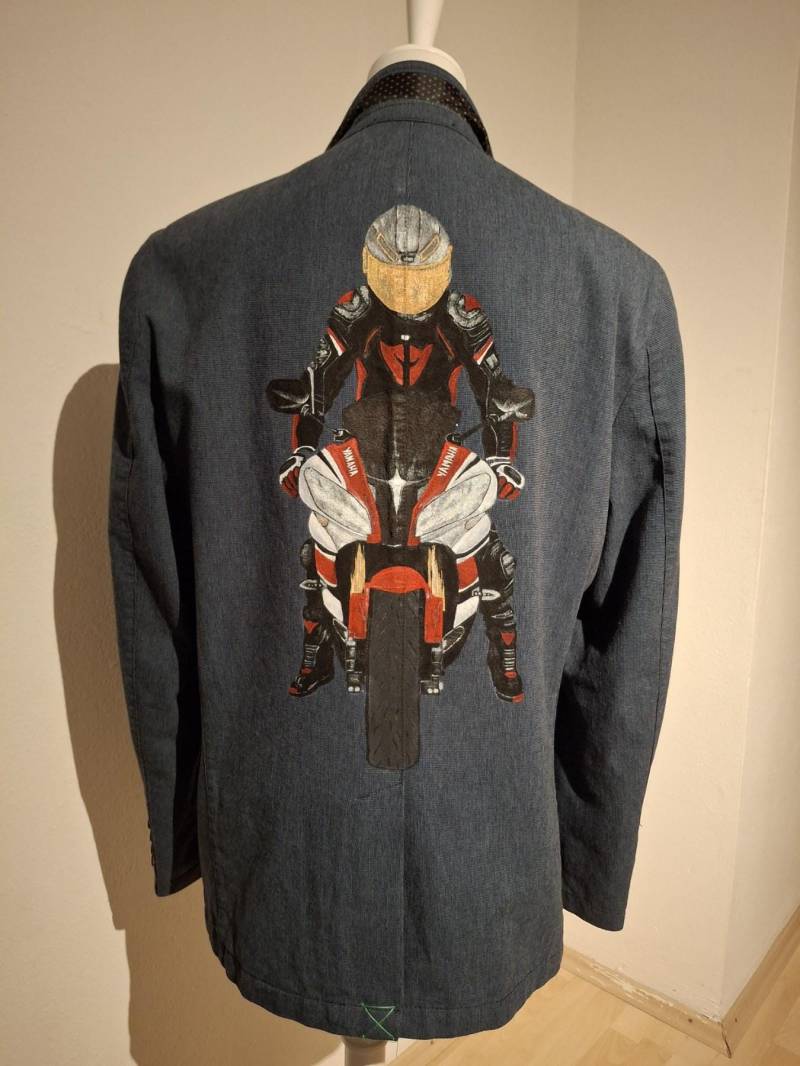 Unisex Art Blazer With Hand-Painted Motorcycle Rider - Statement Fashion Jacket Designer Piece By Alla Kovtun von AllaKovtun