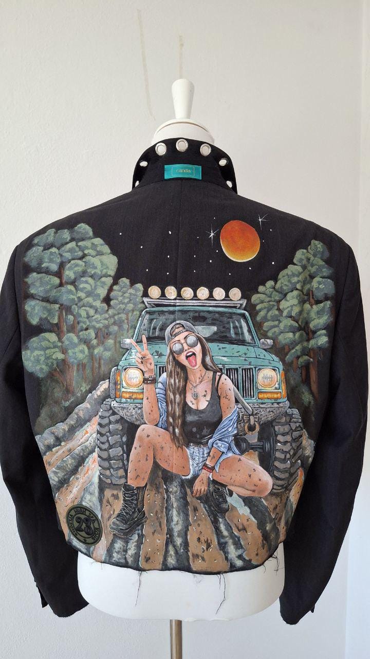 Unisex Hand-Painted Jacket With Studded Details | Rock, Grunge, Biker Style Fashion Wearable Art By Alla Kovtun von AllaKovtun
