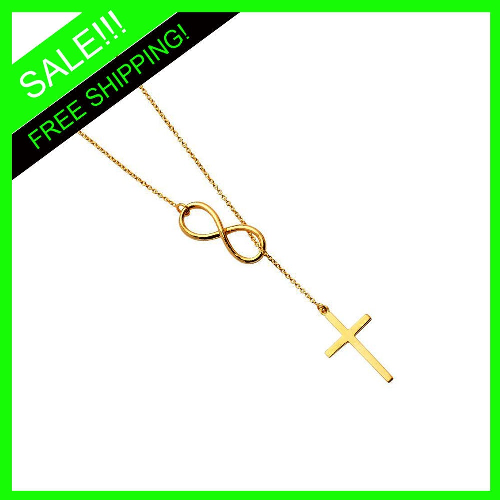 Kreuz Und Unendlichkeit Halskette in 14K Gelbgold von AllaboutsparklesUS