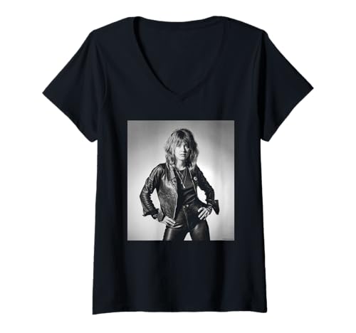 Damen Can The Can Sänger Suzi Quatro von Allan Ballard T-Shirt mit V-Ausschnitt Damen Can The Can Sänger Suzi Quatro von Allan Ballard T-Shirt mit V-Ausschnitt von Allan Ballard Photography