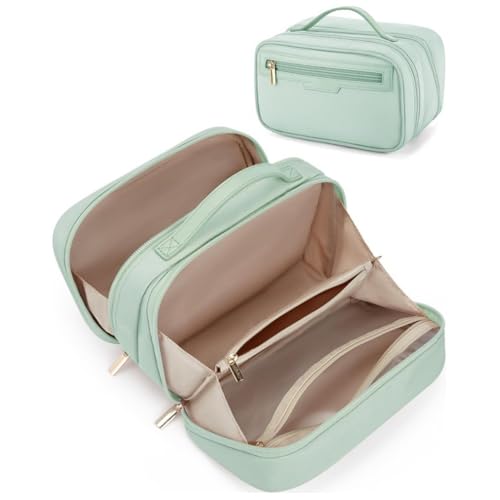 Allayu Make up Taschen Organizer mit Fächern für Flaschen und Bürsten für Frauen, Stoff Make up Tasche mit Fächern, große Make up Tasche, C von Allayu