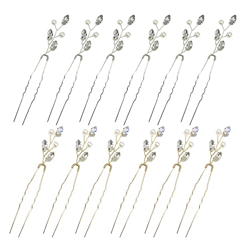 Allazone 12 Stück Haarnadeln Hochzeit Haarkamm Hochzeit Kristall Clip, Silber und Gold Braut Hochzeit Haarnadeln für Braut, Brautjungfern, Blumenmädchen von Allazone