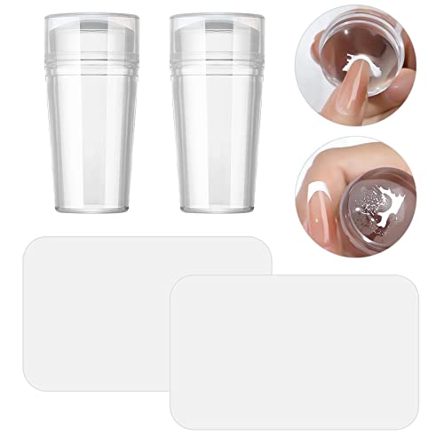 Allazone Klarer Silikon Nagel Stempel, Nail Art Stamper Kit mit Kappe, Transparenter Clear Stamper, Transparente Weiche Nagelkunst Gelee Stempelschablone für Manikürewerkzeuge (2 Stück) von Allazone