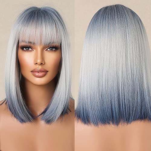 Allbell Ombre blaue weiße Perücken für Frauen Bob Perücken mit Pony Cosplay Party Perücke von Allbell