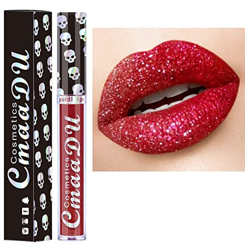 Allbesta 8 Farben Diamond Glitter Shimmer Lip Gloss Skull Liquid Lippenstift Metallic Matte Glossy Langlebig Make-up von Allbestaye