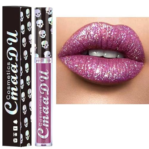 Allbesta 8 Farben Diamond Glitter Shimmer Lip Gloss Skull Liquid Lippenstift Metallic Matte Glossy Langlebig Make-up von Allbestaye