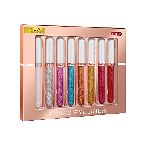 Allbesta 8 Farben Liquid Glitter Eyeliner Set Matte Wasserfest Make Up Set Eyeliner Pen Rainbow High Precise Liner (8 Colors Set) von Allbesta