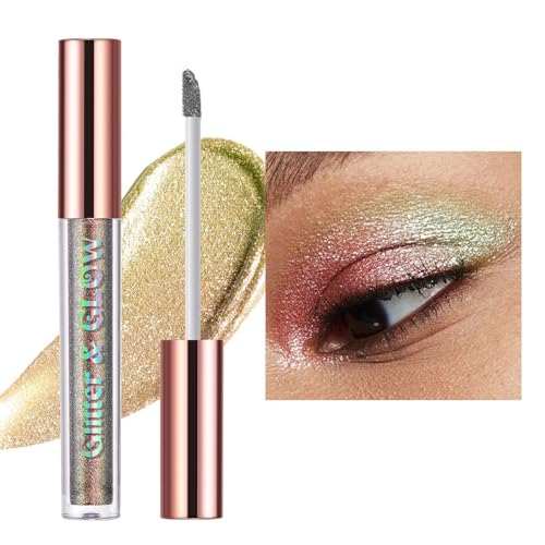 Allbestaye Glitter Flüssiger Lidschatten, Lang anhaltender glänzender, schimmernder flüssiger Lidschatten, Mehrfarbiger Shifter Wasserdichtes Metallic-Pigment-Make-up von Allbestaye