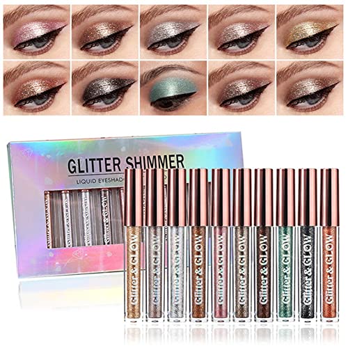 Allbestaye Glitter Flüssiger Lidschatten, Lang anhaltender glänzender, schimmernder flüssiger Lidschatten, Mehrfarbiger Shifter Wasserdichtes Metallic-Pigment-Make-up von Allbestaye
