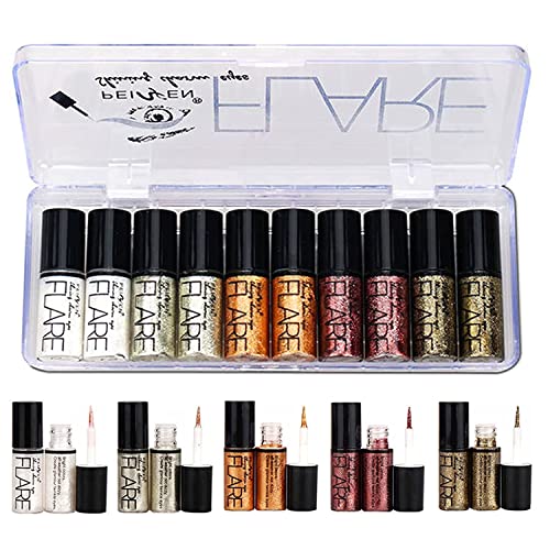 Allbestaye 10PCS Diamant Glitter Eyeliner Flüssig Set Schimmer Metallic Eyeshadow Wasserdichte Makeup Kit von Allbestaye