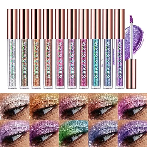 Allbestaye Glitter Flüssiger Lidschatten, Lang anhaltender glänzender, schimmernder flüssiger Lidschatten, Mehrfarbiger Shifter Wasserdichtes Metallic-Pigment-Make-up von Allbestaye