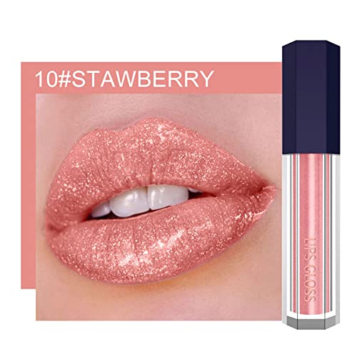 Allbestaye Metallic Glitter Lip Gloss Waterproof Lipstick Liquid Diamond Shimmer Nude Colorslic Glitter Lipgloss Wasserfest Lippenstift Flüssig Diamant Schimmer Nudefarben von Allbestaye