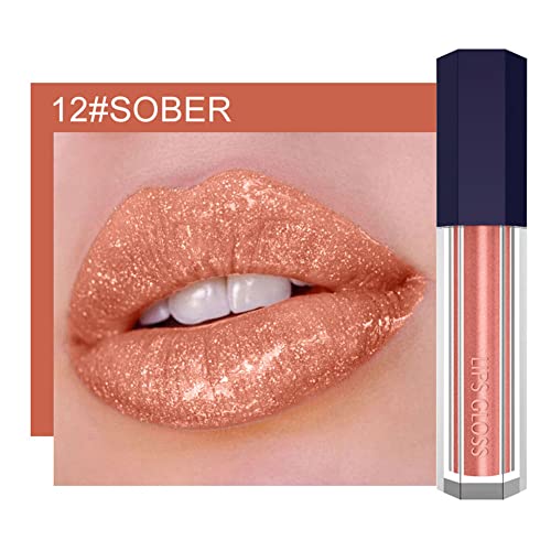 Allbestaye Metallic Glitter Lip Gloss Waterproof Lipstick Liquid Diamond Shimmer Nude Colorslic Glitter Lipgloss Wasserfest Lippenstift Flüssig Diamant Schimmer Nudefarben von Allbestaye