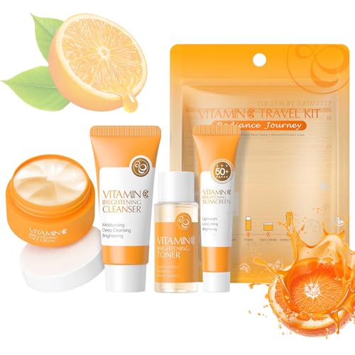 Skincare Set Travel Size, Hydrating Vitamin C Skin Care Set with Cleanser 20 g, Toner 20 ml, Face Cream 8 g, Sunscreen 10 g, Anti Aging Facial Kit for Women and Teenage Girls 4 pcs von Allbestaye