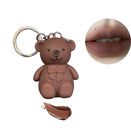 Süßer Bären Lippenstifte Schlüsselanhänger, 2 in 1 Lipgloss Schlüsselanhänger aus mattem Samt, tragbarer, wasserdichter Bären-Schlüsselanhänger, Lippenstift-Make-up für Frauen von Allbestaye