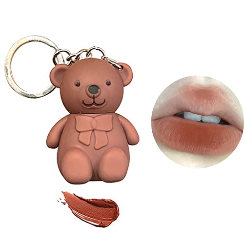 Süßer Bären Lippenstifte Schlüsselanhänger - 2 in 1 Lipgloss Aus Mattem Samt, Tragbar, Wasserdicht - Lippenstift-Make-up für Frauen von Allbestaye