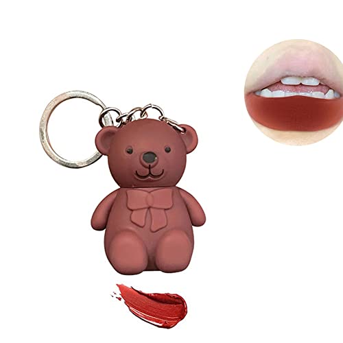 Süßer Bären Lippenstifte Schlüsselanhänger, 2 in 1 Lipgloss Schlüsselanhänger aus mattem Samt, tragbarer, wasserdichter Bären-Schlüsselanhänger, Lippenstift-Make-up für Frauen von Allbestaye