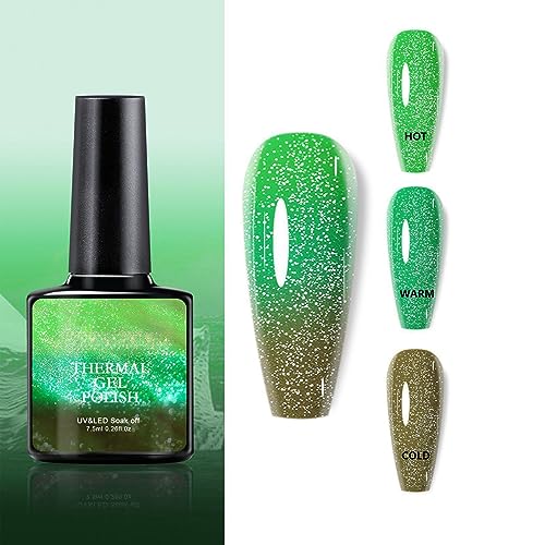 Thermo Effekt Nagellack Temperaturwechsel, Gel Nagellack Farbwechsel Uv Gel Nail Art, Thermo Farbgel Chamäleon Nagelgel, Temperature Change Nail Polish Fairy Color Gradient Nails von Allbestaye