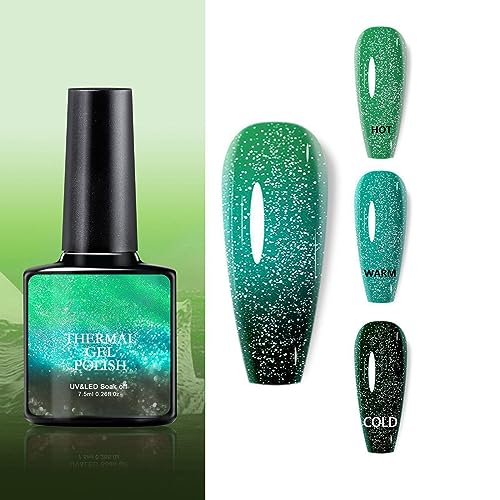 Thermo Effekt Nagellack Temperaturwechsel, Gel Nagellack Farbwechsel Uv Gel Nail Art, Thermo Farbgel Chamäleon Nagelgel, Temperature Change Nail Polish Fairy Color Gradient Nails von Allbestaye