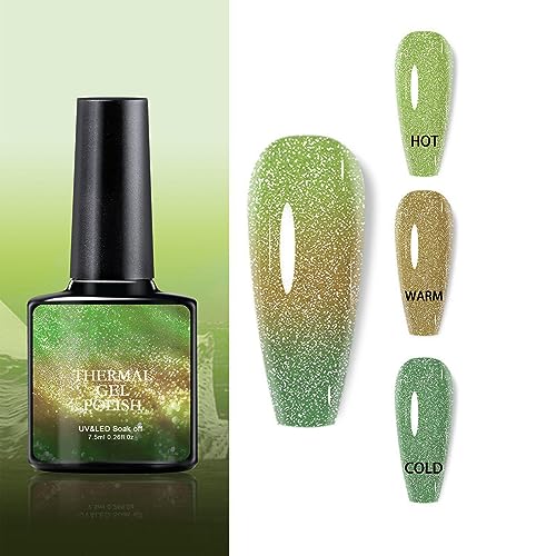 Thermo Effekt Nagellack Temperaturwechsel, Gel Nagellack Farbwechsel Uv Gel Nail Art, Thermo Farbgel Chamäleon Nagelgel, Temperature Change Nail Polish Fairy Color Gradient Nails von Allbestaye