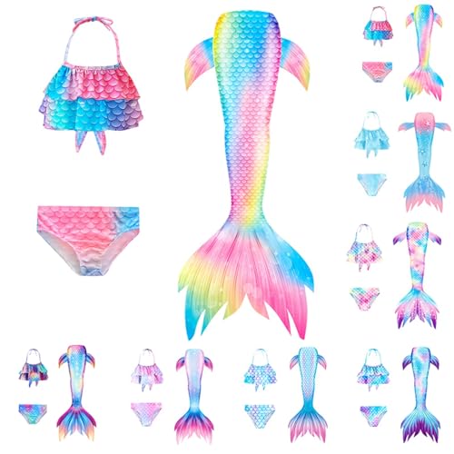 Allbestop Badeanzug Mädchen Mit Rock Badekleid Mädchen Madchen Dreiteiliger Bikini Kinder Badeanzug Feen Kostüm Kinder 3 Teilig Blumen Bikini Tankini Set Mit Strandkleid Rash Guard Bademode 140 von Allbestop
