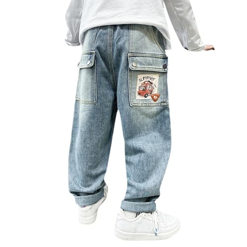 Allbestop Baggy Jeans Jungs Straight Jeanshose Weites Bein Jeanshosen Kinder Frühling-Herbst Denimhose Mit Elastischem Bund Und Taschen Freizeit Cargohose Stretch Streetwear Baggy Pants 130 von Allbestop